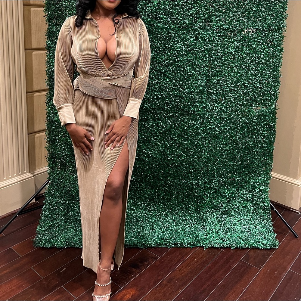 Sexy Gold Toned Maxi Dress
